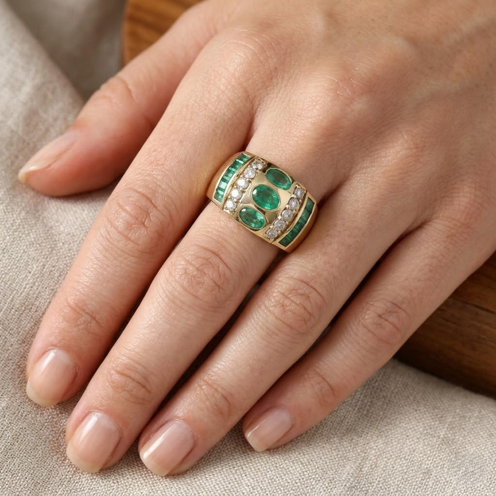 Anello - 18 carati Oro giallo - 1.45ct. tw. Smeraldo - Diamante