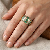 Anello - 18 carati Oro giallo - 1.45ct. tw. Smeraldo - Diamante