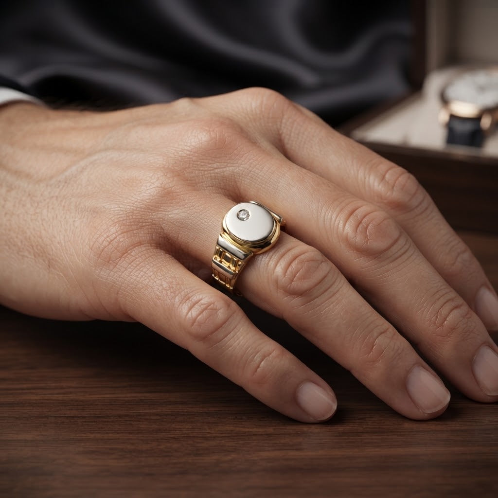 Anello - 18 carati Oro giallo, Oro bianco - 0.04ct. tw. Diamante (Naturale) - Made in Italy - Handmade