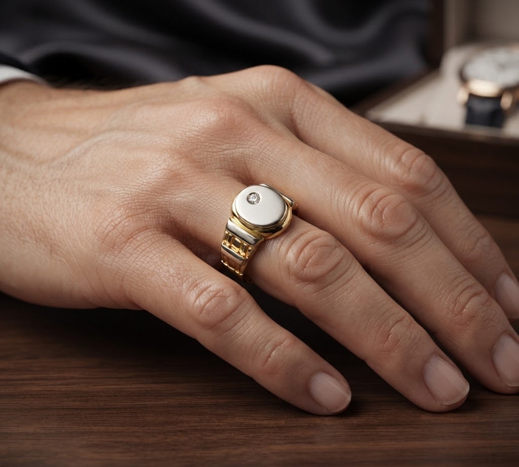Anello - 18 carati Oro giallo, Oro bianco - 0.04ct. tw. Diamante (Naturale) - Made in Italy - Handmade