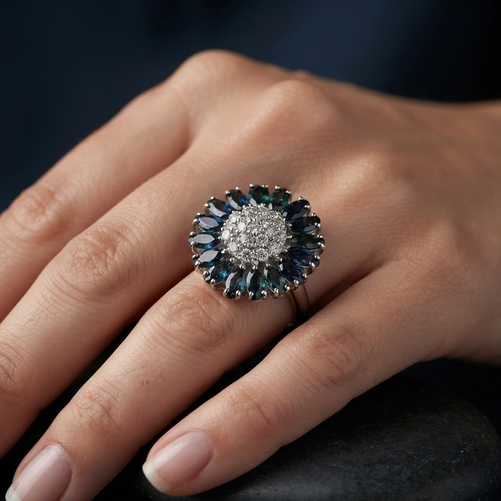 Anello - 18 carati Oro bianco - 2.685ct. tw. Zaffiro - Diamante - Made in Italy - Handmade