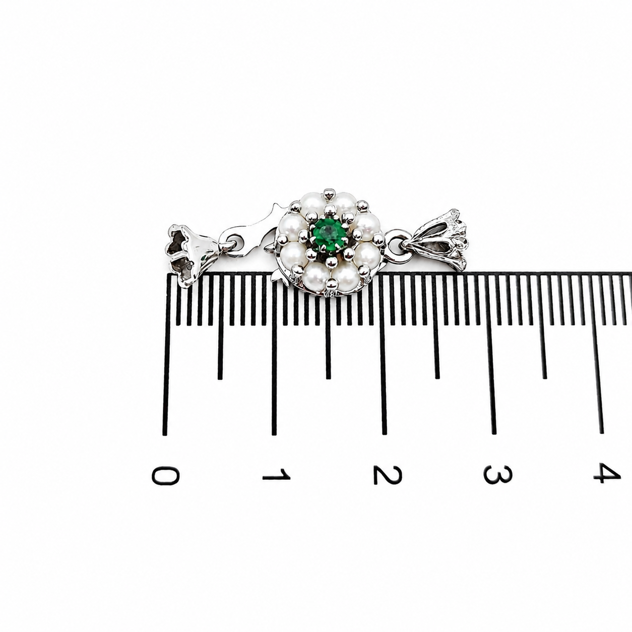 Chiusura per collana - 18 carati Oro bianco Perla - Smeraldo - Made in Italy - Handmade