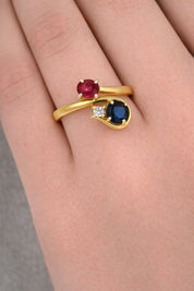 Anello - 18 carati Oro giallo, Zaffiro - Rubino - Diamante - 0.72ct. tw.