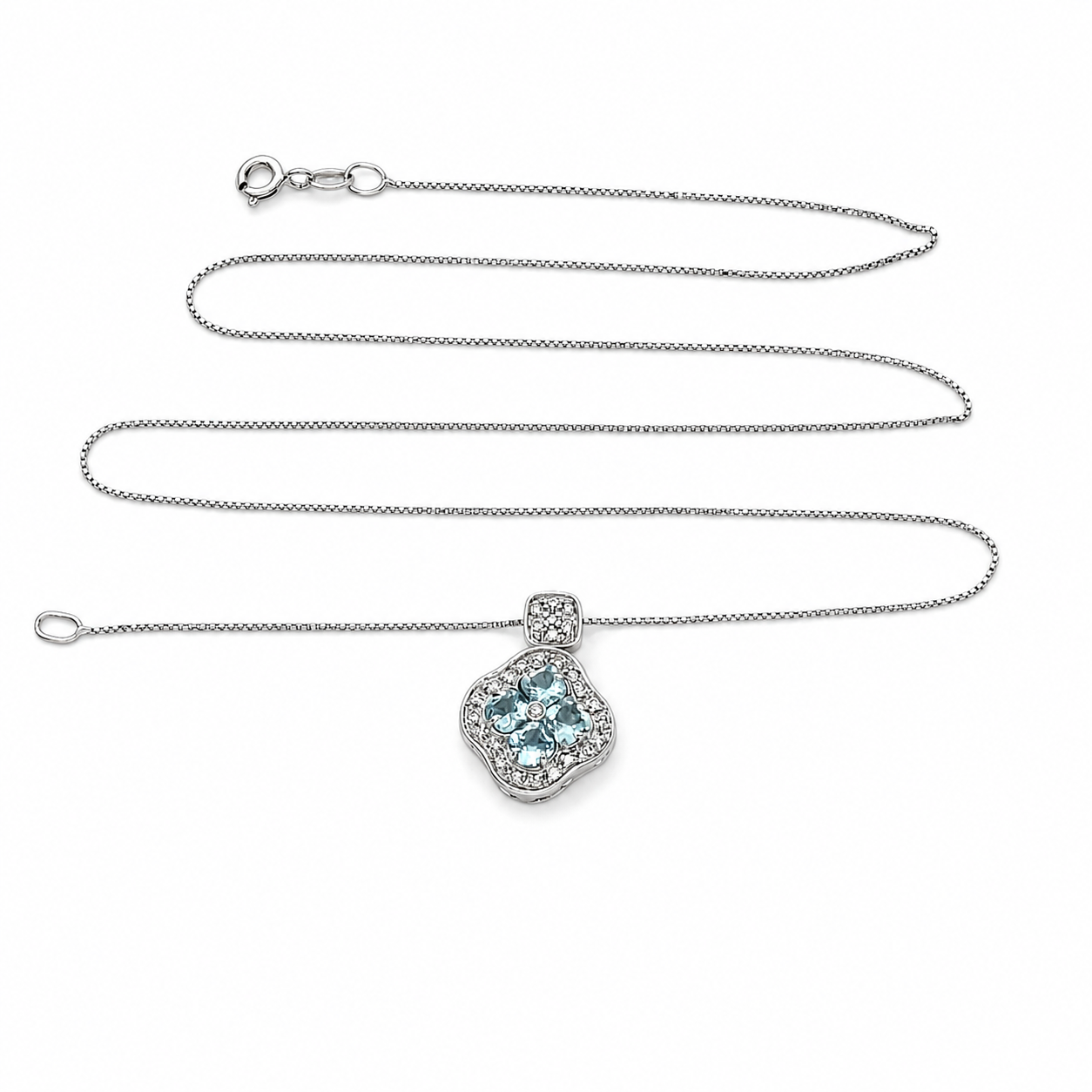 Collana con ciondolo - 18 carati Oro bianco - 1.48ct. tw. Acquamarina - Diamante