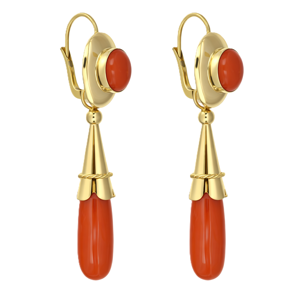 Orecchini - 18 carati Oro giallo - 15ct. tw. Corallo