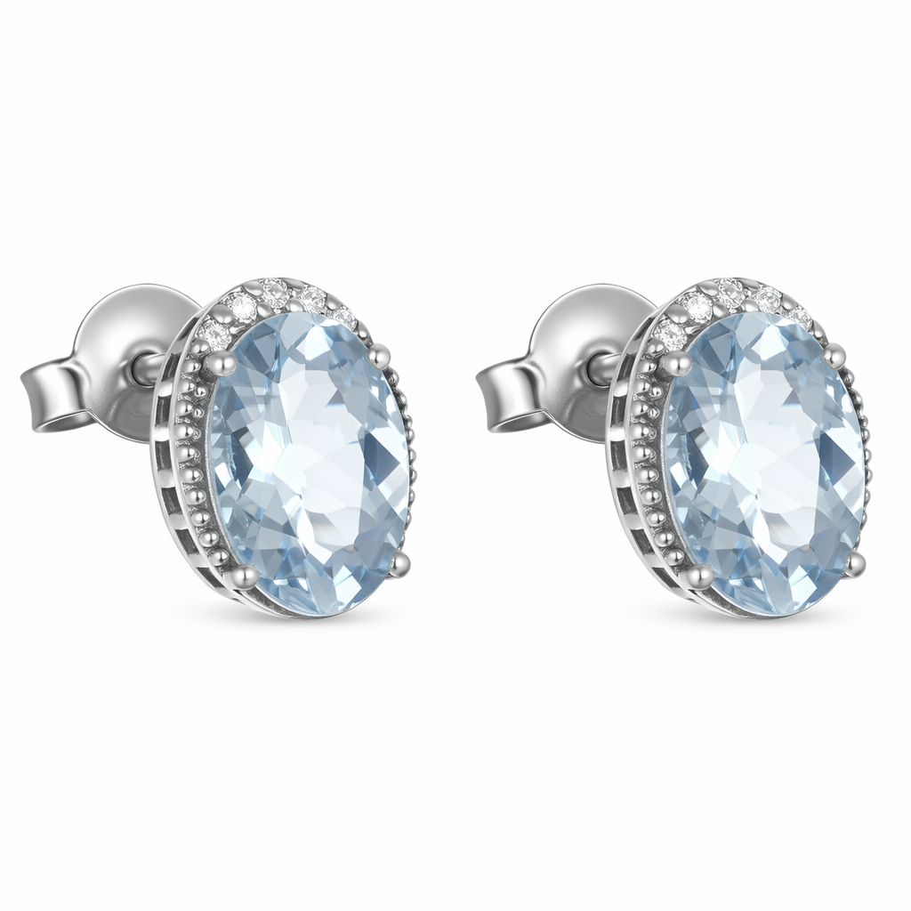 Orecchini - 18 carati Oro bianco Acquamarina - Diamante
