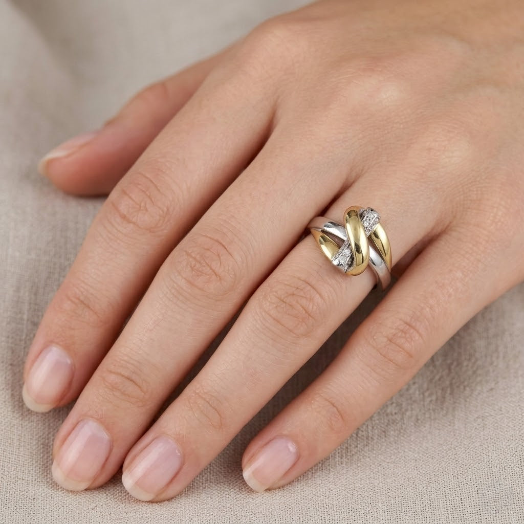 Anello - 18 carati Oro bianco, Oro giallo - 0.04ct. tw. Diamante (Naturale) - Made in Italy - Handmade