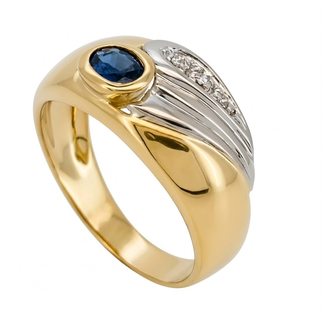 Anello - 18 carati Oro bianco, Oro giallo - 0.33ct. tw. Zaffiro - Diamante - Made in Italy - Handmade