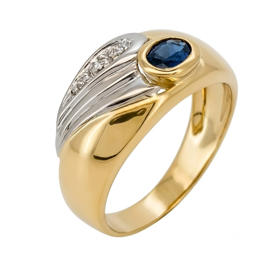 Anello - 18 carati Oro bianco, Oro giallo - 0.33ct. tw. Zaffiro - Diamante - Made in Italy - Handmade