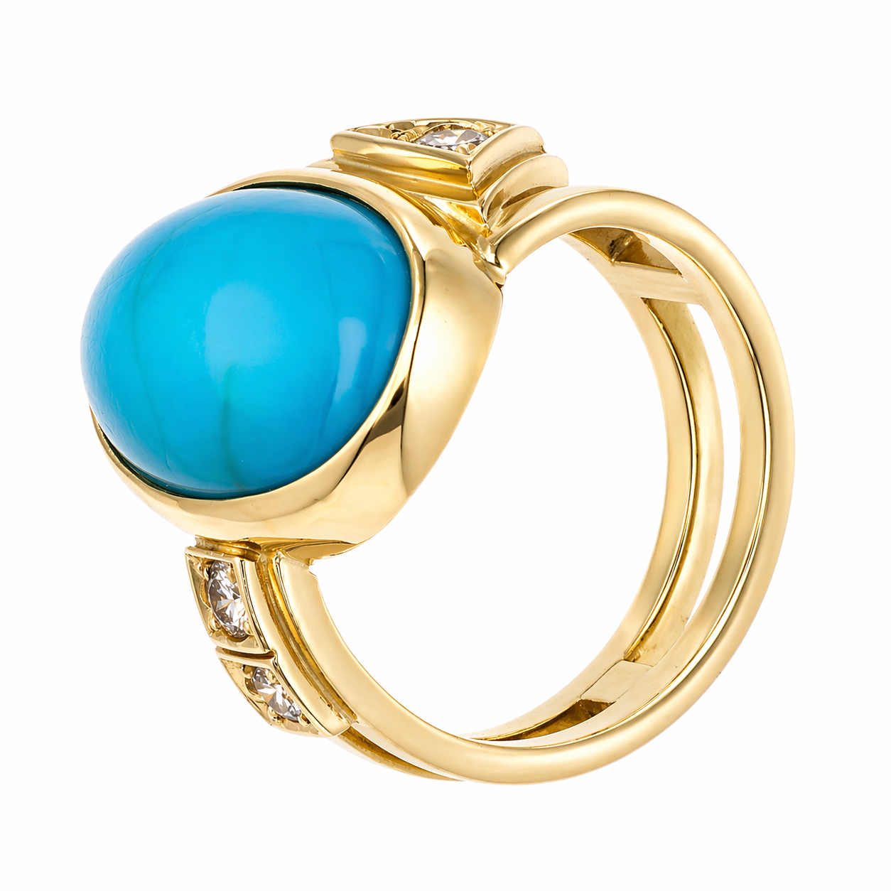 Anello - 18 carati Oro giallo - 10.42ct. tw. Turchese - Diamante
