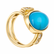 Anello - 18 carati Oro giallo - 10.42ct. tw. Turchese - Diamante