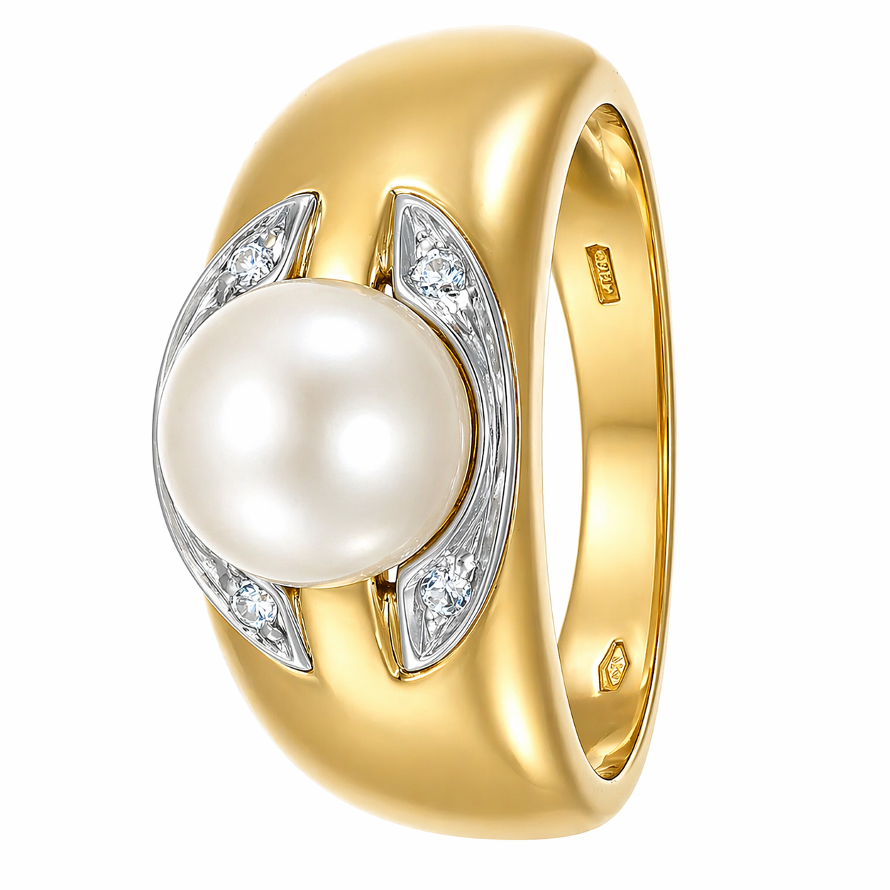 Anello - 18 carati Oro bianco, Oro giallo - 0.04ct. tw. Diamante (Naturale) - Perla