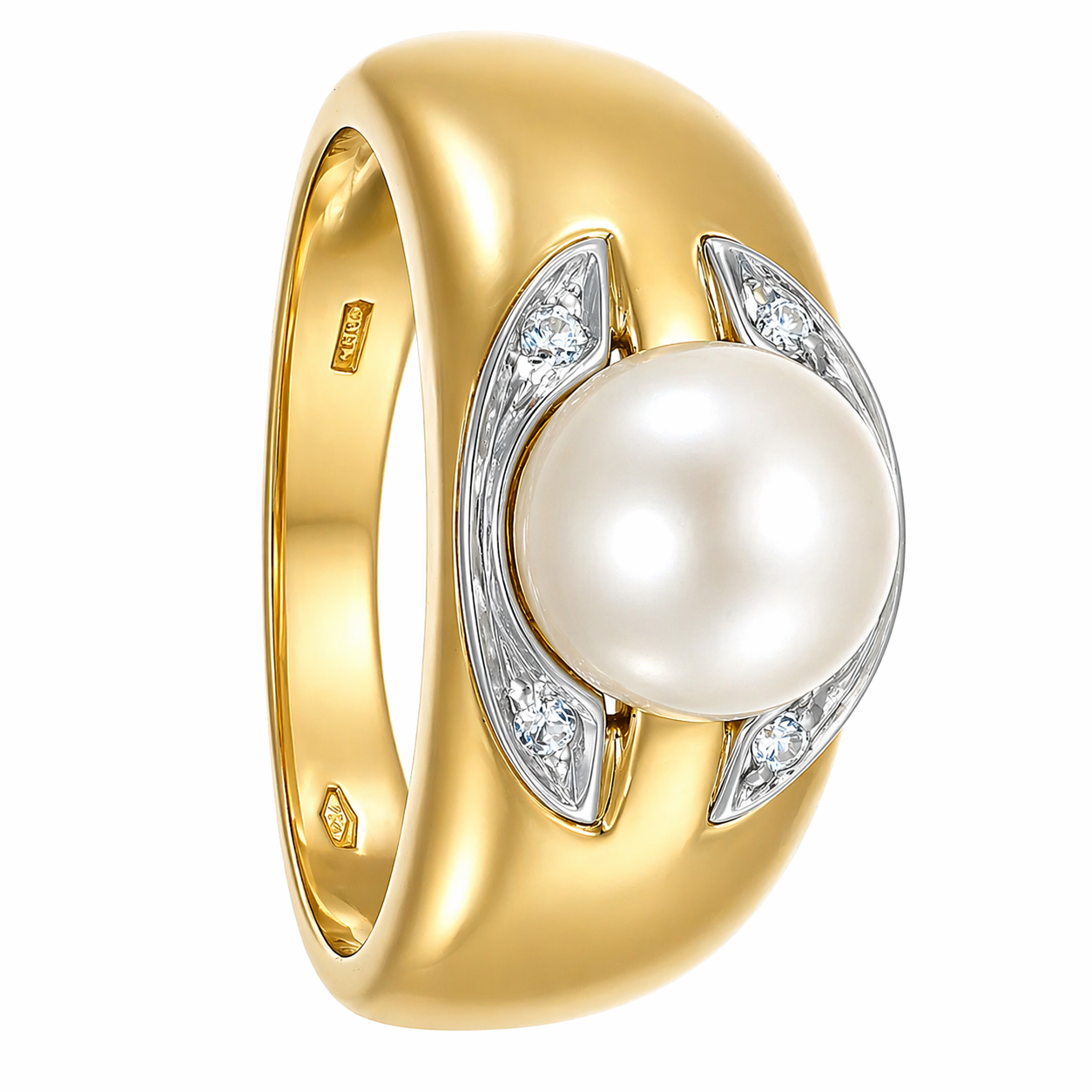 Anello - 18 carati Oro bianco, Oro giallo - 0.04ct. tw. Diamante (Naturale) - Perla