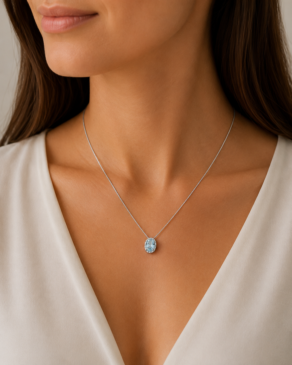 Collana con ciondolo - 18 carati Oro bianco - 0.66ct. tw. Acquamarina - Diamante