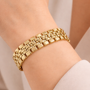 Bracciale da donna in oro giallo 18 carati con struttura ampia e flessibile