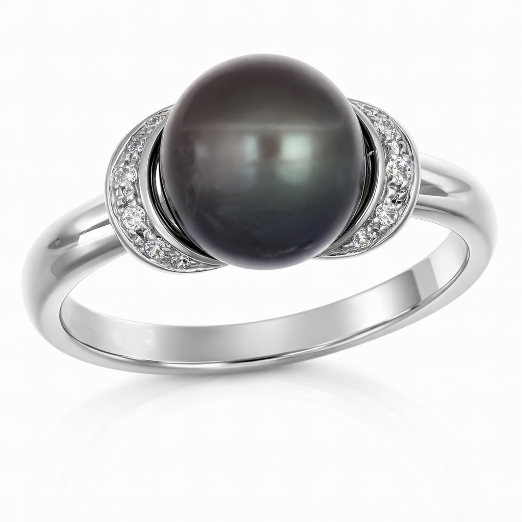 Anello - 18 carati Oro bianco Perla - Diamante