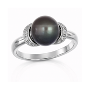 Anello - 18 carati Oro bianco Perla - Diamante