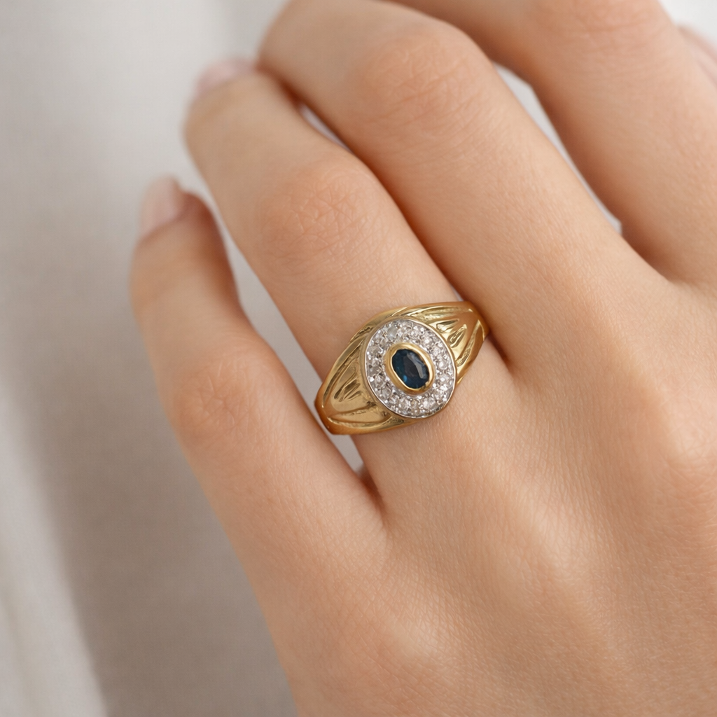 Anello - 18 carati Oro bianco, Oro giallo - 0.23ct. tw. Zaffiro - Diamante