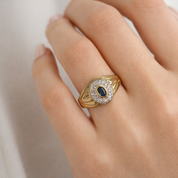 Anello - 18 carati Oro bianco, Oro giallo - 0.23ct. tw. Zaffiro - Diamante