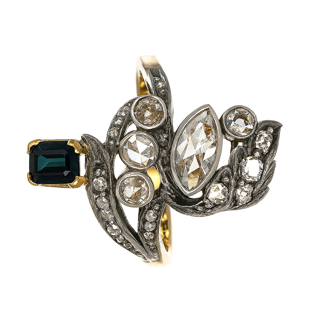 Anello - 18 carati Argento, Oro giallo - 1.95ct. tw. Zaffiro - Diamante