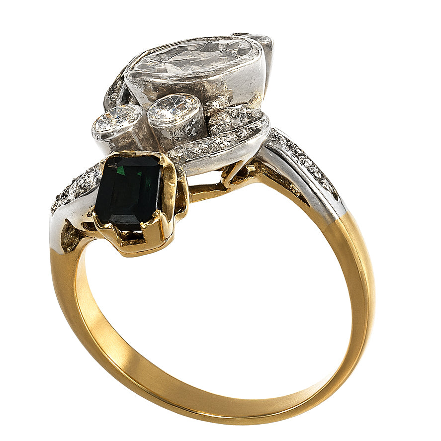 Anello - 18 carati Argento, Oro giallo - 1.95ct. tw. Zaffiro - Diamante