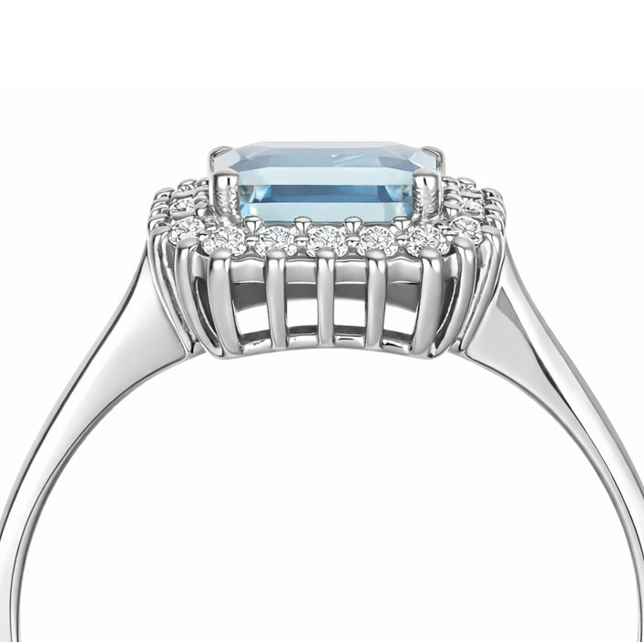 Anello - 18 carati Oro bianco - 1.08ct. tw. Acquamarina - Diamante