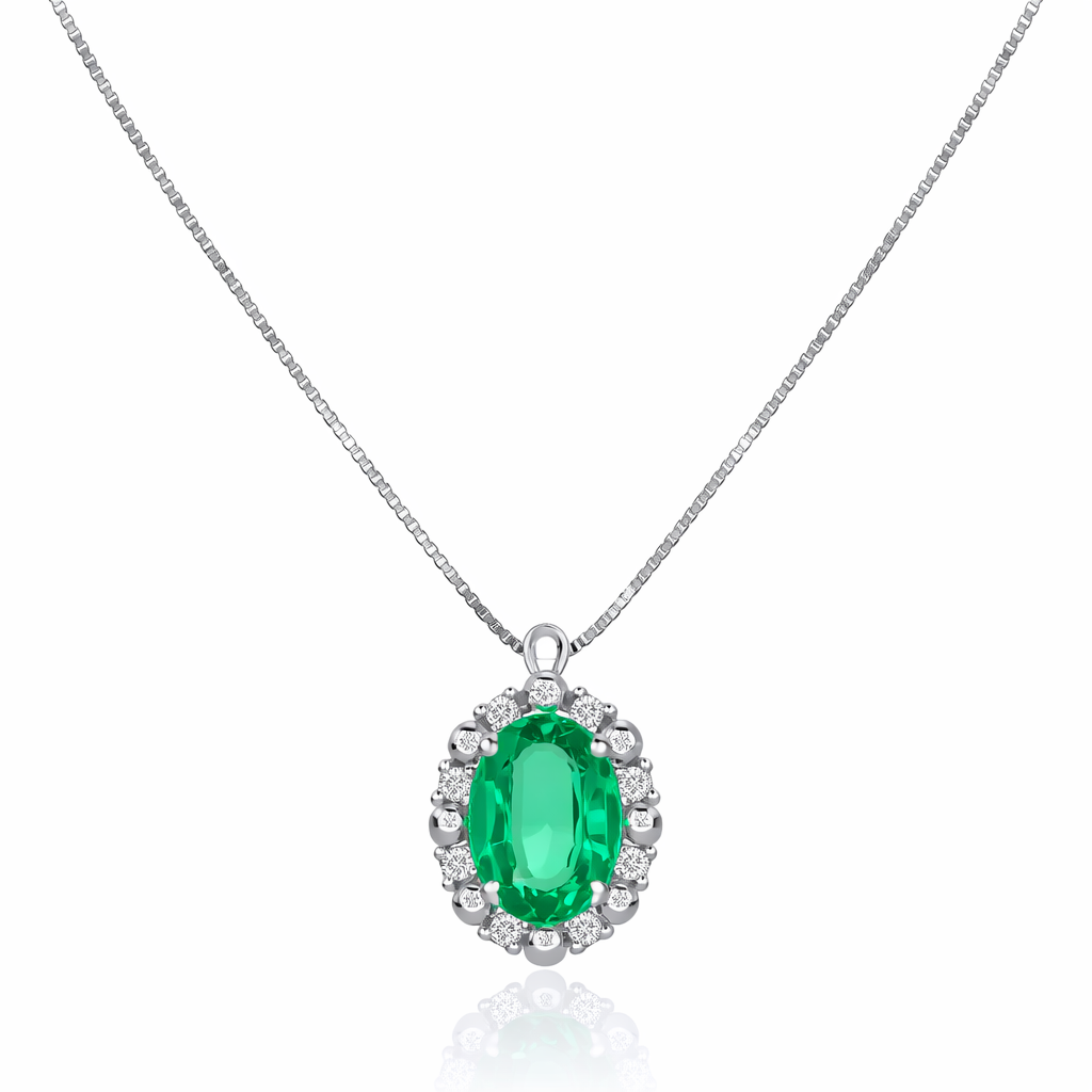 Collana con ciondolo - 18 carati Oro bianco - 0.77ct. tw. Smeraldo - Diamante