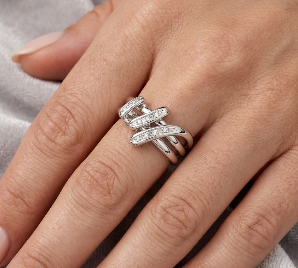 Anello - 18 carati Oro bianco - 0.09ct. tw. Diamante (Naturale) - Made in Italy - Handmade