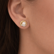 Orecchini - 18 carati Oro bianco, Oro giallo - 0.108ct. tw. Diamante (Naturale) - Perla 2 mm