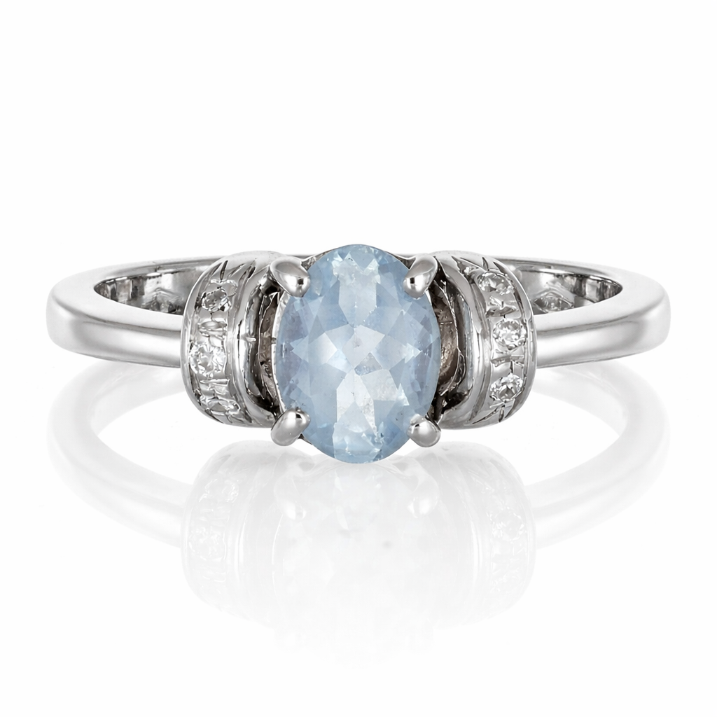 Anello - 18 carati Oro bianco - 1.39ct. tw. Acquamarina - Diamante