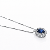 Collana con ciondolo - 18 carati Oro bianco - 0.43ct. tw. Zaffiro - Diamante