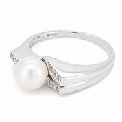 Anello - 18 carati Oro bianco - 0.09ct. tw. Diamante (Naturale) - Perla - Made in Italy - Handmade