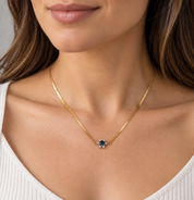 Collana - 18 carati Oro giallo, Oro bianco - 0.50ct. tw. Zaffiro - Diamante - Made in Italy - HandMade