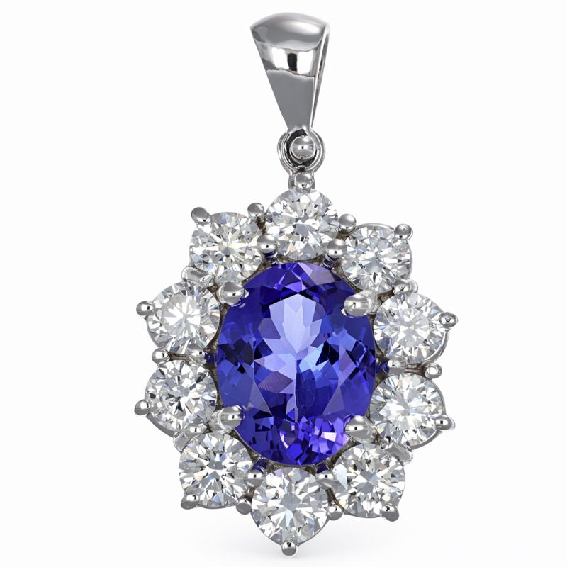 Ciondolo - 18 carati Oro bianco - 2.95ct. tw. Tanzanite - Diamante