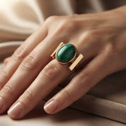 Anello - 18 carati Oro giallo, Malachite - 9.00ct. tw. - Made in Italy - Handmade