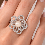Anello - 18 carati Oro bianco - 0.25ct. tw. Diamante (Naturale) - Perla