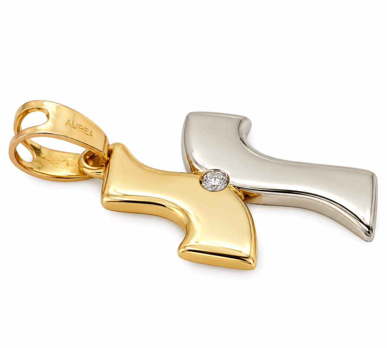 Ciondolo - 18 carati Oro giallo, Oro bianco - 0.03ct. tw. Diamante (Naturale) - Made in Italy - Handmade
