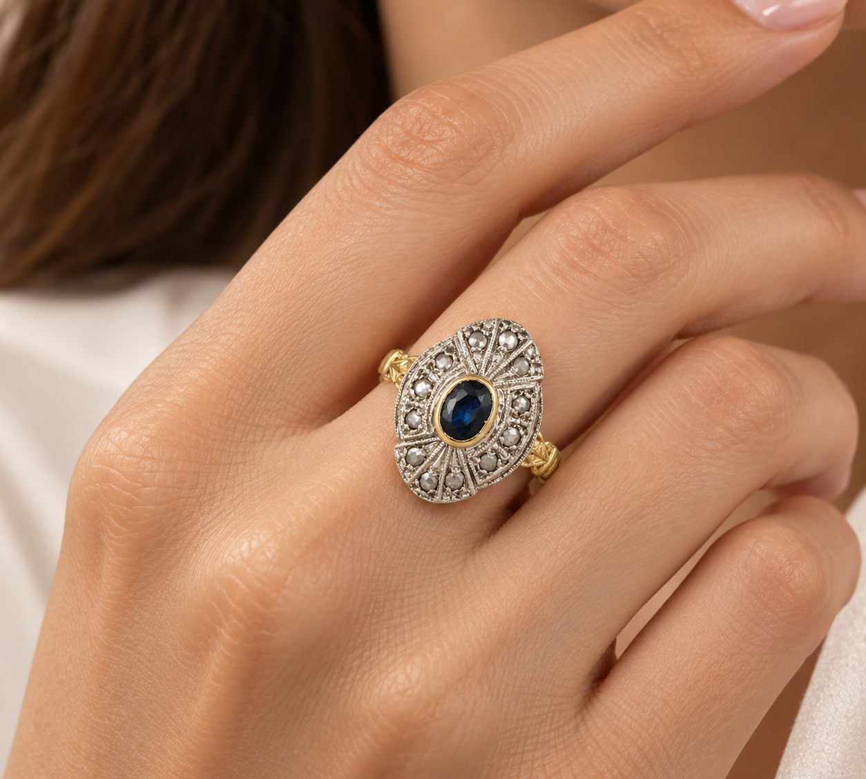 Anello - 18 carati Oro bianco, Oro giallo - 0.50ct. tw. Zaffiro - Diamante - Made in Italy - Handmade