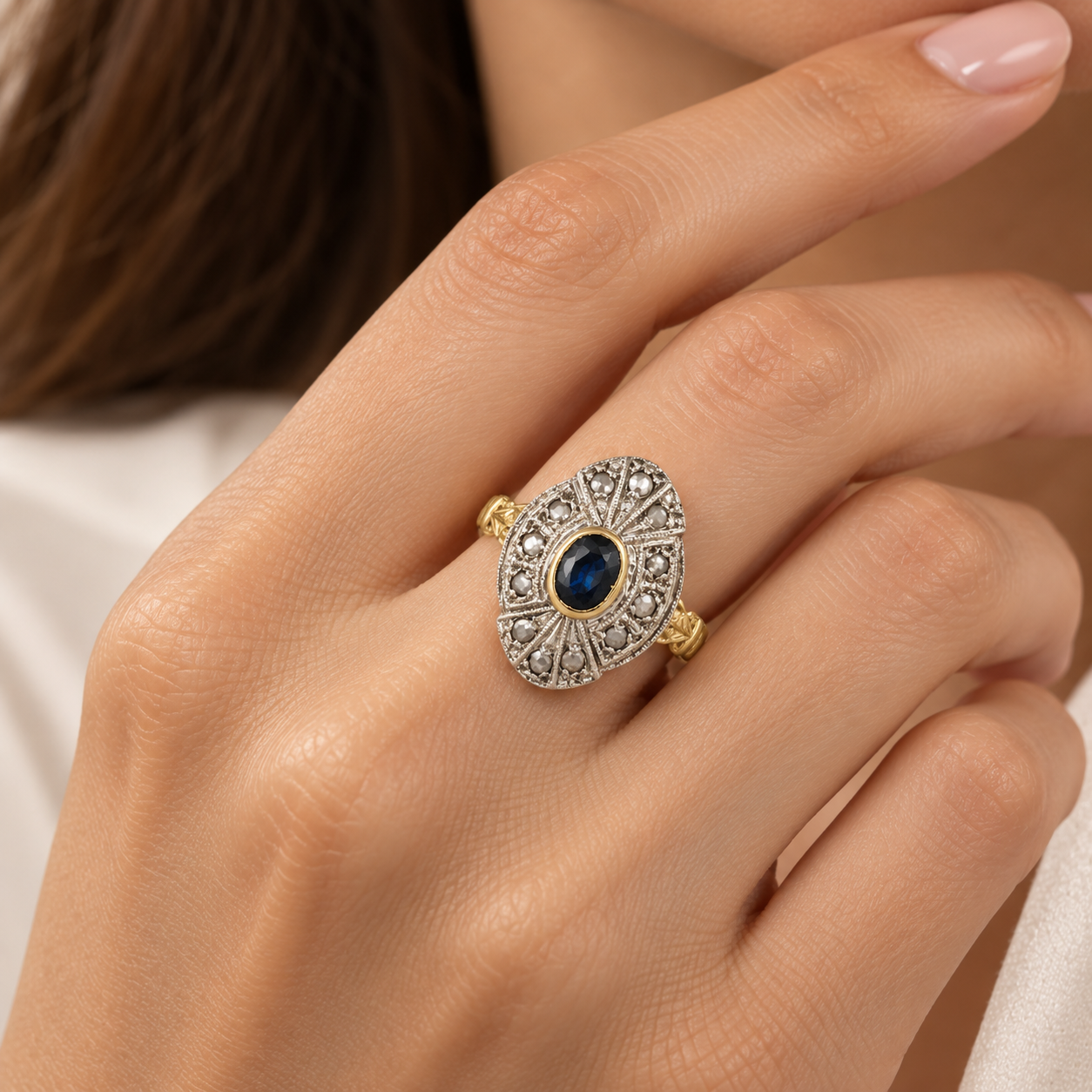 Anello - 18 carati Oro bianco, Oro giallo - 0.50ct. tw. Zaffiro - Diamante - Made in Italy - Handmade