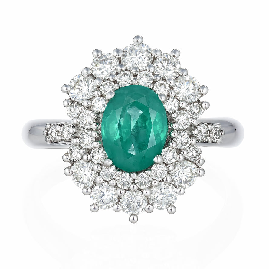 Anello - 18 carati Oro bianco - 2.20ct. tw. Smeraldo - Diamante