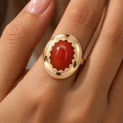 Anello - 18 carati Oro giallo Corallo - Made in Italy - Handmade