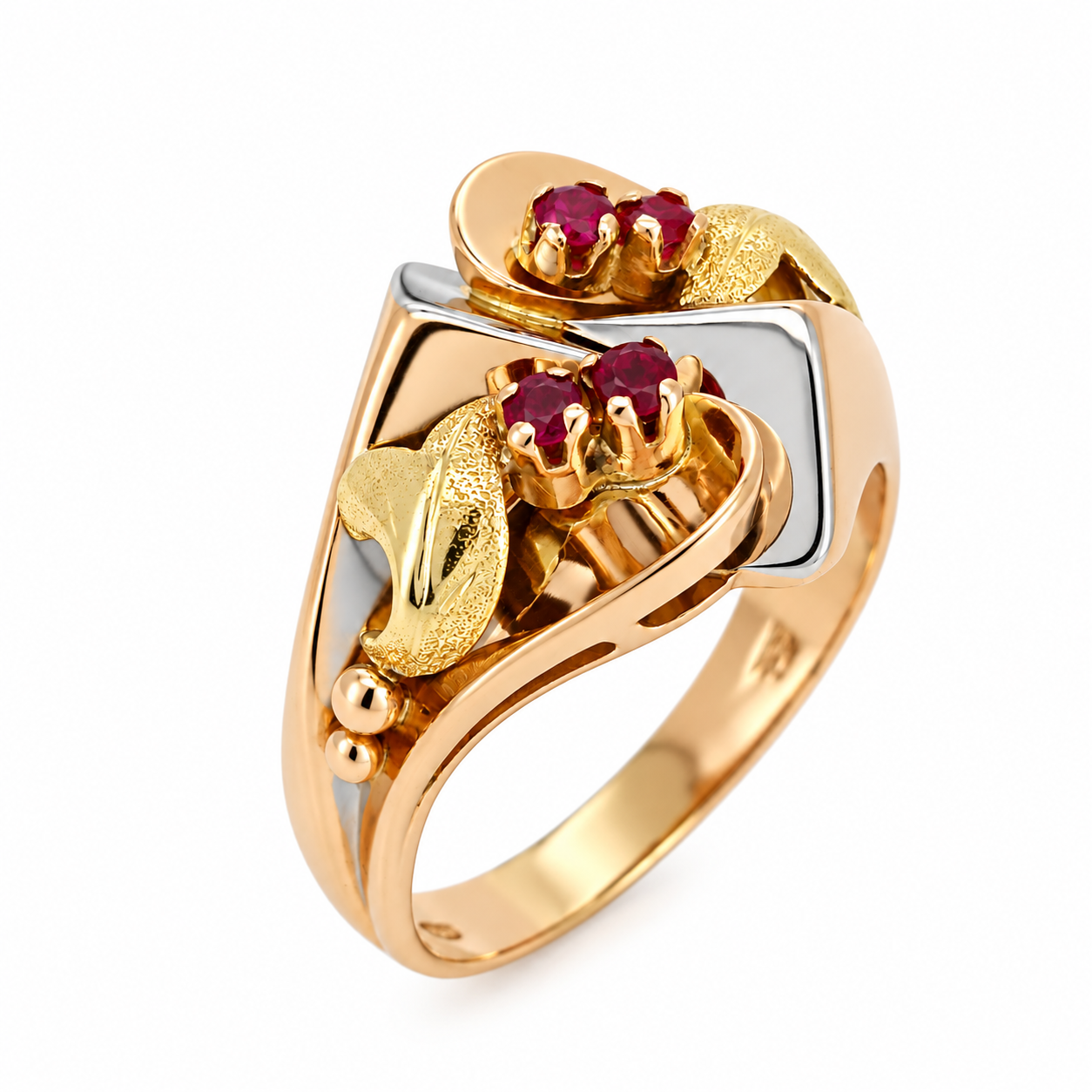 Anello - 18 carati Oro giallo, Oro rosa, Oro bianco - 0.12ct. tw. Rubino - Made in Italy - Handmade