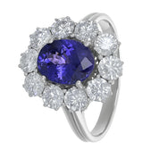 Anello - 18 carati Oro bianco - 4.10ct. tw. Tanzanite - Diamante