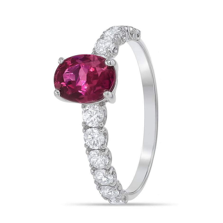 Anello - 18 carati Oro bianco - 2.21ct. tw. Tormalina - Diamante