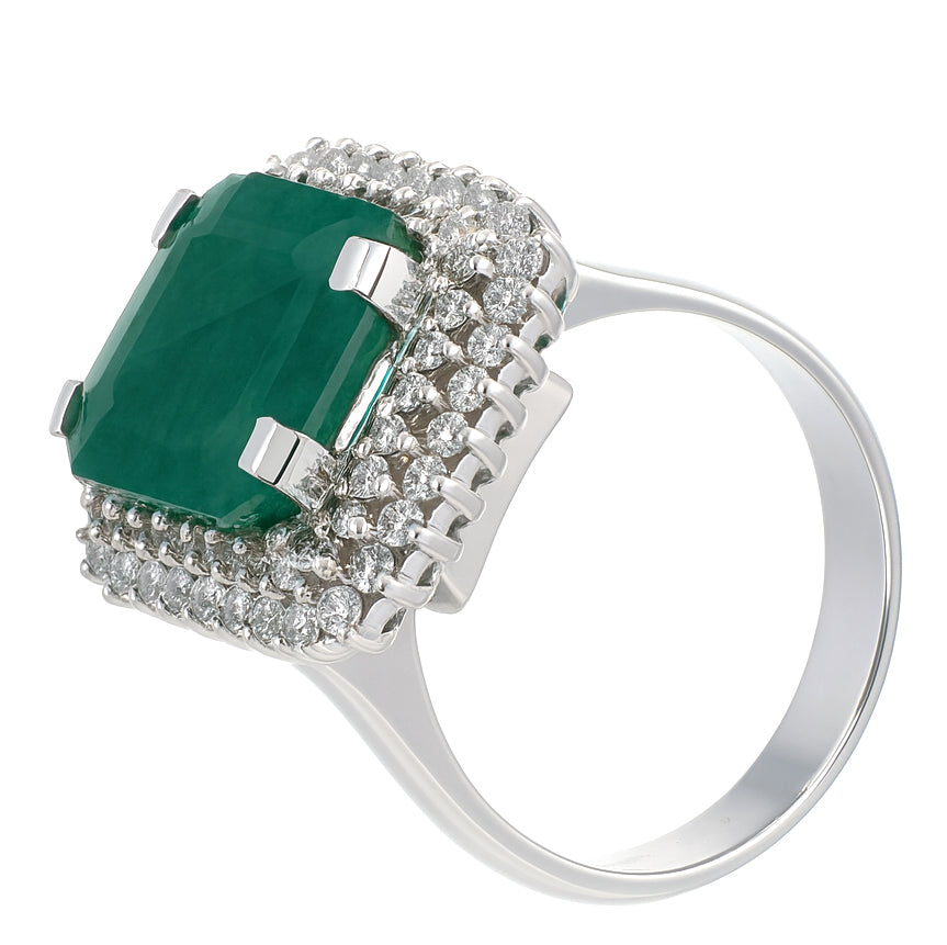 Anello - 18 carati Oro bianco - 8.03ct. tw. Smeraldo - Diamante