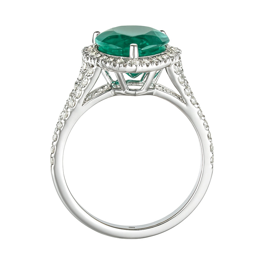 Anello - 18 carati Oro bianco - 5.20ct. tw. Smeraldo - Diamante