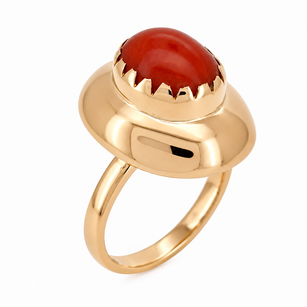 Anello - 18 carati Oro giallo Corallo - Made in Italy - Handmade
