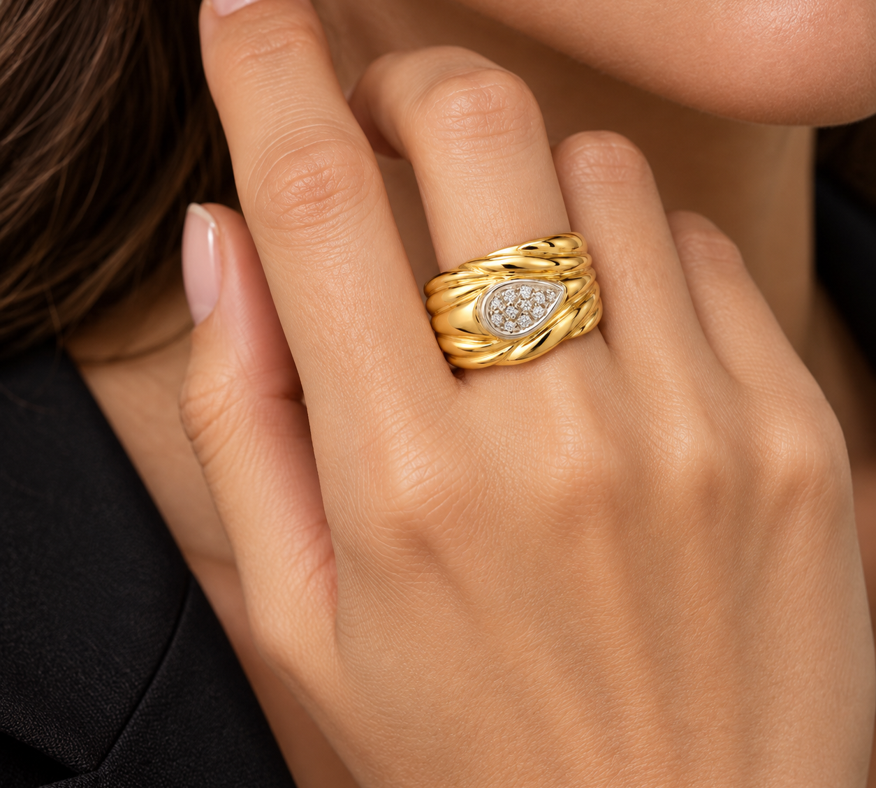 Anello - 18 carati Oro giallo, Oro bianco - 0.10ct. tw. Diamante (Naturale) - Made in Italy - Handmade