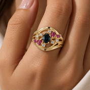 Anello - 18 carati Oro giallo - 0.84ct. tw. Zaffiro - Rubino - Diamante - Made in Italy - Handmade