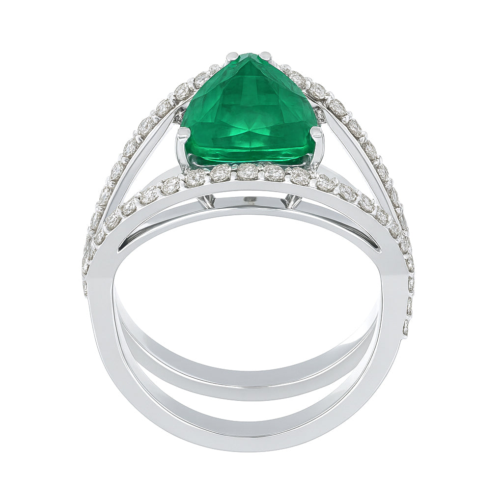 Anello - 18 carati Oro bianco - 2.50ct. tw. Smeraldo - Diamante